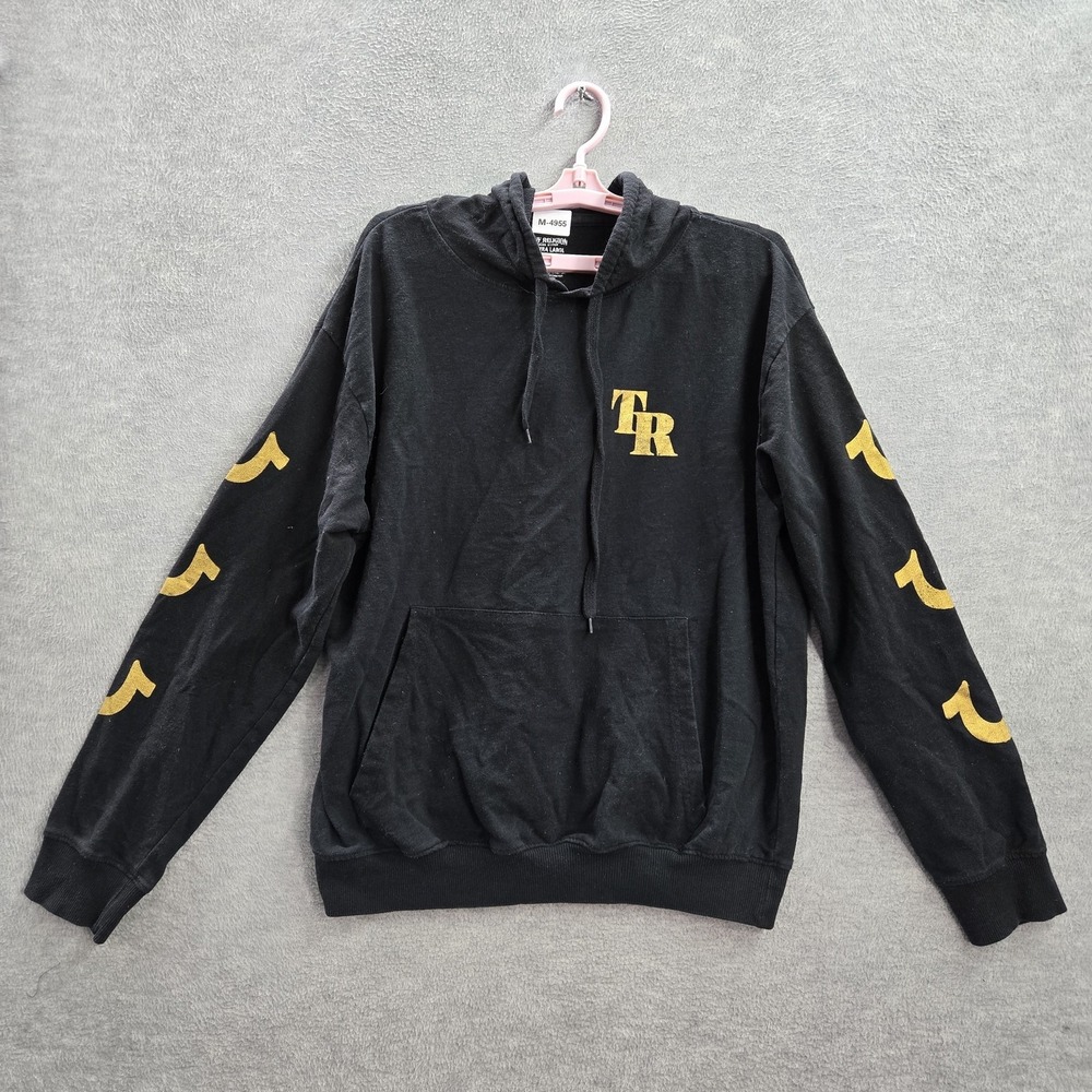 True Religion Men Hoodie XL Black TR Logo Long Sleeve Cotton Polyester